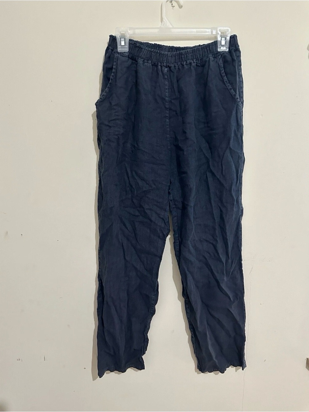 Luca Vanucci Medium Italian Linen Navy Loose Fit Lounge Pull On Pants
